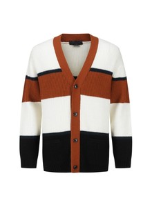 Suéter Cárdigan de Punto con Cuello en V para Hombre, Diseño Colorblock con Parches, Botones y Bolsillos - Product Image 1