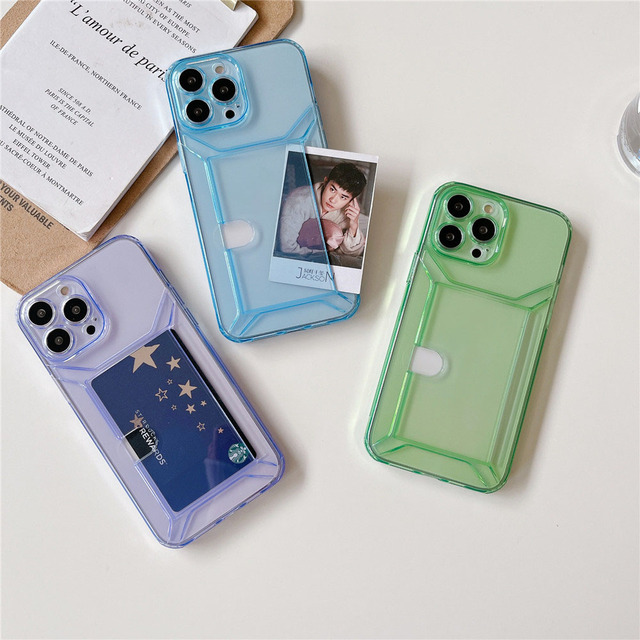 Shockproof Colorful Clear Anti Yellow Soft TPU Wallet Phone Case for iPhone 14 11 12 Mini 13 Mini XS Max XR with Card Holder