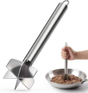 Triturador de carne de acero inoxidable con 6 cuchillas, herramienta para picar carne molida, machacador de patatas con mango, triturador de hamburguesas - Product Image 6