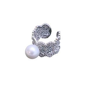 Anillo de Plata S925 con Perla Redonda Blanca de 10-11 mm de Wenchi Zhuji Danshui, Luz Intensa, Pequeñas Imperfecciones, Diseño Calado, Modelo 24755 - Product Image 5