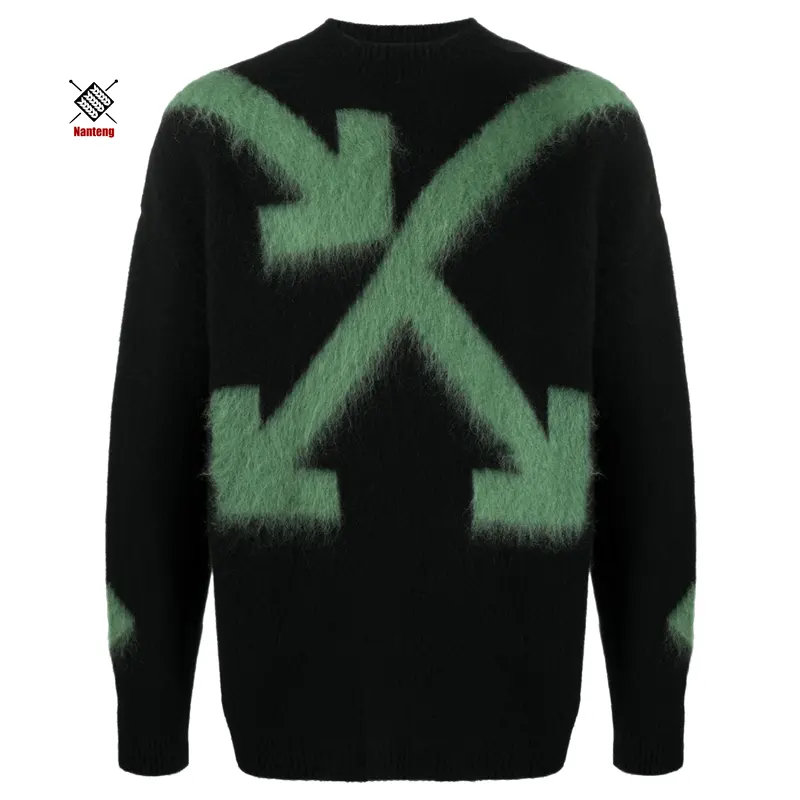 Mens Sweaters Knitwear Unisex Jumpers Mohair Jacquard Knitted Oversized Knitwear Custom Logo Fleece Men Sweater Hombre