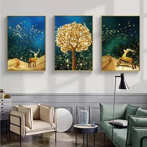 Peinture Vente en gros Décoration moderne de luxe Peinture design Peinture porcelaine cristal 3 pcs dans un ensemble feng shui art mural