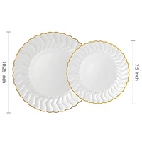 SANOSH Assiettes jetables en carton ondulé ivoire avec bord doré, assiettes à dîner de 10 pouces, assiettes à dessert de 7 pouces, pour fêtes et mariages