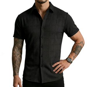 <span class=keywords><strong>Camicia</strong></span> Estiva da Uomo Antirughe Traspirante a <span class=keywords><strong>Maniche</strong></span> <span class=keywords><strong>Corte</strong></span> in Maglia Tinta Unita con Design a <span class=keywords><strong>Quadri</strong></span> e Colletto per Uso Quotidiano Casual - Product Image 1