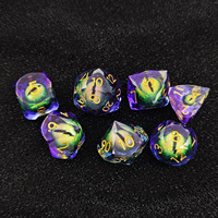 Set Dadu Resin Tajam Buatan Tangan Mewah dengan Mata Bergerak 7 Buah, Set Dadu Polihedral untuk Dungeons & Dragons RPG