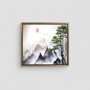 <b>Printed</b> <b>Canvas</b> Artwork: Serene Mountain View in Japanese Minimalist Style,GOLD <b>FRAMED</b> <b>CANVAS</b> - Product Image 2