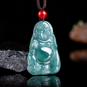 Pendentif en jade naturel bleu eau Maitreya, bijoux pour femmes, design original, cadeau bouddhiste avec certificat d'évaluation FG63 - Product Image 1