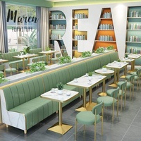 Meubles de restaurant et d'hôtel modernes en marbre, canapé en cuir et métal, ensemble de tables et chaises pour café et salon de thé