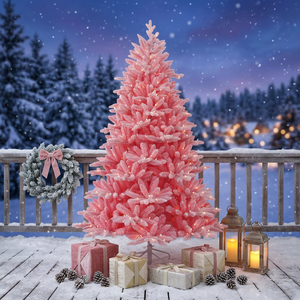 Décorations de Noël artificielles personnalisables en promotion, magnifique sapin de Noël rose floqué pour les fêtes - Product Image 1
