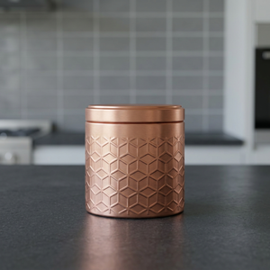 Boîte à épices en cuivre ronde avec couvercle, design minimaliste, motif sculpté, boîte de rangement alimentaire à 1 couche - Product Image 5