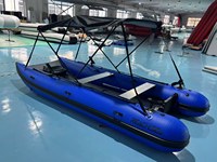 Bateau Catamaran Gonflable REACHSEA CAT400 400cm Bleu avec Auvent et Porte-Canne à Pêche