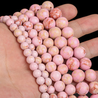Perles rondes en pierre turquoise naturelle de sédiments marins roses AsVrai U en gros pour la fabrication de bijoux, bracelets et colliers DIY