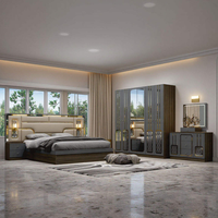 Ensemble de lit king size en bois au design royal de luxe, cadre en bois, mobilier moderne pour villa, grande chambre double complète