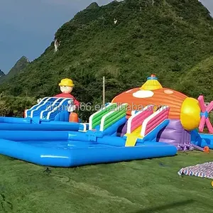 Terrain de jeu personnalisé parc aquatique Pvc matériel Combo toboggans gonflable toboggan aquatique avec piscine