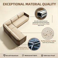 Canapé d'angle extérieur en aluminium avec tissu imperméable, combinaison modulaire pour mobilier résidentiel et de club multifamilial et d'espaces de loisirs