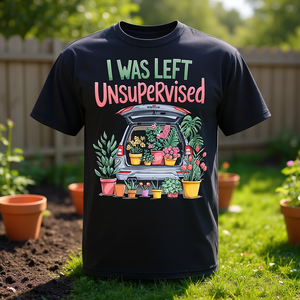 Camiseta para mamás y papás con la frase "Me quedé sin supervisión al cuidar el jardín" - Product Image 3