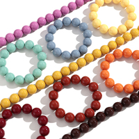Ensemble de bijoux en acrylique pour femmes, bracelet élastique à perles de couleur unie, collier à perles rondes de 16 mm, bijoux simples et tendance