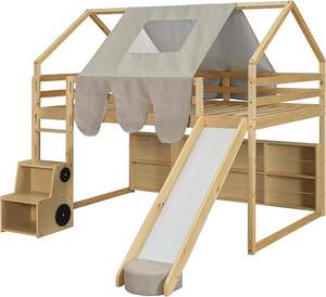 Planken Ladder & Tent-Kinderen Full Size Hoogslaper Met Huisvormig Frame En Glijbaan Voor Een Leuke Ruimte - Product Image 5