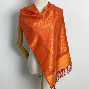 Personnalisé deux tons Vintage Floral Jacquard Pashmina écharpe doux soyeux réversible Paisley étole pour les femmes pour les musulmans de printemps - Product Image 2