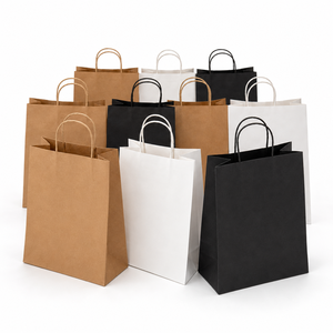 In Stock <b>Biodegradable</b> Reusable Take Away Packaging Bag with Twisted Handle Custom Logo Die Cut Handle Shopping Kraft <b>Paper</b> Bag - Product Image 1