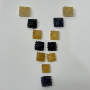 Finition de qualité ethnique Saphir naturel sculpté Aménagement floral Combinaison de saphir bleu et de pierres précieuses saphir jaune - Product Image 2