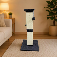 Griffoir haut de gamme pour chat avec colonne en sisal tressé, base carrée en peluche grise et perchoir supérieur pour chats d'intérieur de grande taille
