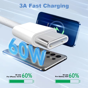 Câble USB-C vers USB-C en nylon tressé, charge rapide PD 60W, couleur Macaron, 1m 2m, pour 15 16 22 23 24 - Product Image 3