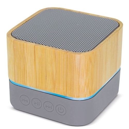 Custom Company Promotional Gift Rechargeable Eco-friendly Square Mini Bamboo Wood Speaker 3W Black/Grey Classic