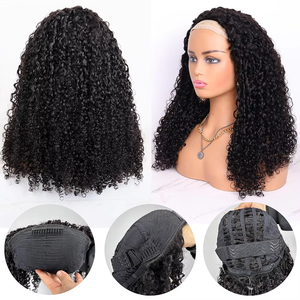 Perruques mi-tête à cordon de serrage en <span class=keywords><strong>cheveux</strong></span> humains bouclés crépus, sans colle, avec <span class=keywords><strong>cheveux</strong></span> de bébé, prêtes à porter pour femmes - Vente en gros usine, best-seller - Product Image 1