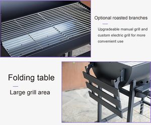 Heavy-Duty Outdoor Steel Barbecue Grill Powder Coated Trolley Adjustable Height <b>Smokeless</b> Chimney Thermometer Hooks - Product Image 6