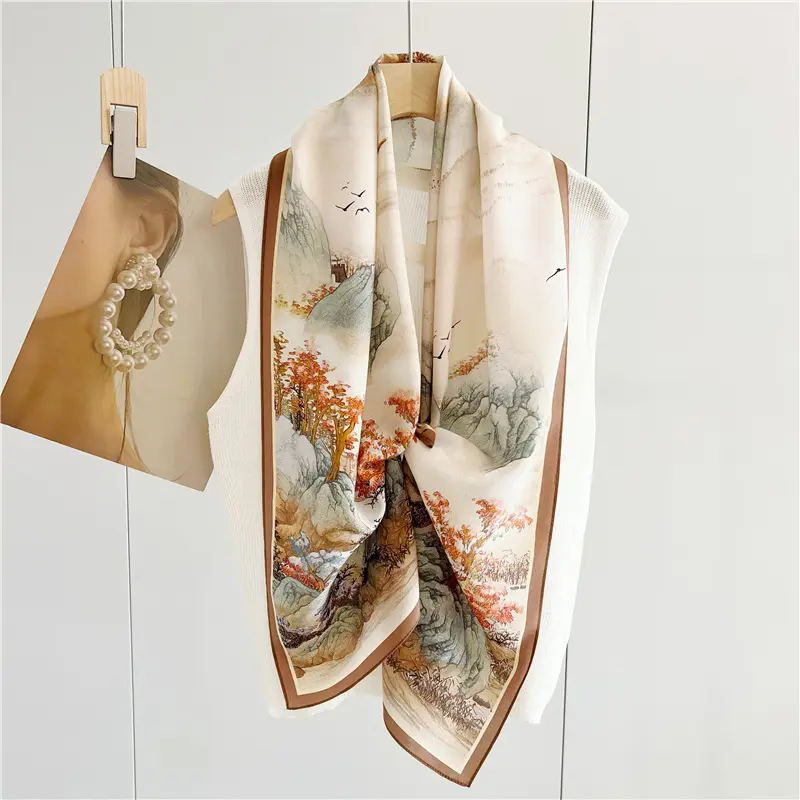 Painted Wonderland Hangzhou silk crepe de chine silk scarf for women versatile mulberry silk scarf thin dual use long shawl