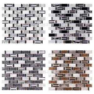 Sang trọng 3D vát cạnh mô hình thủy tinh trắng đen Gạch <span class=keywords><strong>Mosaic</strong></span> cho trang trí tường nội thất - Product Image 4