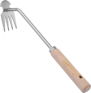 Ensemble d'outils de jardinage DIY à double tête avec désherbeur de racines de qualité industrielle personnalisable avec manche en bois et matériau plastique - Product Image 4