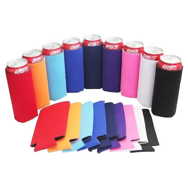 Custom logo sublimation blank black 12 24 oz neoprene drink bottle can cooler sleeve tall skinny slim beer can coozies holder