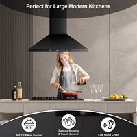 Penghisap Asap Dapur 30 inci 800CFM 3 Kecepatan, 65dB Hitam dengan Filter Baffle 2 Lapis, Kontrol Sentuh/Gerakan Tanpa Saluran