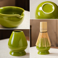 Coffret Cadeau Thé Matcha Vert Mousse avec Fouet en Bambou 100 Dents, Bol en Céramique, Support pour Fouet, Cuillère en Métal et Tamis – Ensemble Complet pour Matcha