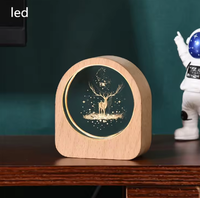 Boule photo 3D en cristal avec lumière LED, base en bois, lampe de table moderne écologique, coffret cadeau, décoration de table pour salon