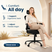 Chaise de bureau ergonomique moderne en maille avec accoudoirs et appui-tête réglables, capacité de 150 kg, avec roulettes, chaise de gaming confortable (noir)