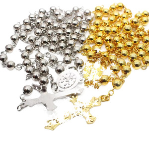 Collier chapelet en perles de cuivre dorées et argentées de 6 mm, bijoux religieux unisexe pour cérémonies et festivals, vente en gros - Product Image 5