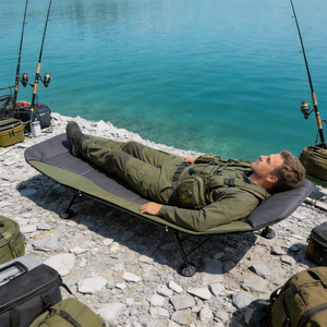 Chaise de pêche ergonomique pliable 180 kg avec dossier et pieds réglables pour pêcheurs, lit de camping pliant portable pour la chasse en extérieur - Product Image 2