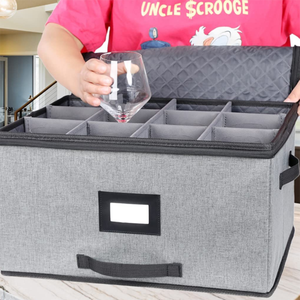Boîte de rangement pour verres à vin, boîte rigide rembourrée et matelassée pour verrerie avec 12 séparateurs - Product Image 4
