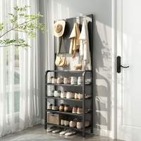 Porte-manteau multifonctionnel avec crochets pour vêtements et étagères ouvertes, organisateur de rangement pour chaussures d'entrée
