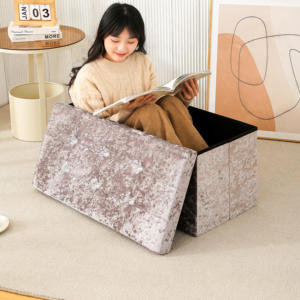 Hiện đại 76*38*38cm công suất lớn nhung vải có thể gập lại bền phòng ngủ trường nhà sử dụng đồ nội thất lưu trữ băng ghế dự bị phân Ottoman - Product Image 2