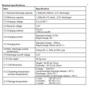Celda de Batería C&P Sam 15UM 3.6V 18650 1500mah 3.7V 1.5Ah, Tasa de Descarga 10C - Product Image 5