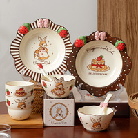 Vente en gros d'usine Ensemble d'assiettes bol en céramique lapin Vaisselle couleur sous glaçure Ensemble de vaisselle en céramique de haute qualité