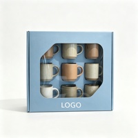 Boîte cadeau en papier bleu clair avec fenêtre transparente en PVC, plateau d'insertion personnalisé avec logo, boîte d'emballage pour 9 tasses à café en céramique