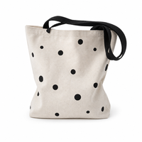 Sac fourre-tout en toile imprimé sur mesure, motif à pois noirs, sac à main en coton pour femmes, style rétro français, pour le shopping quotidien