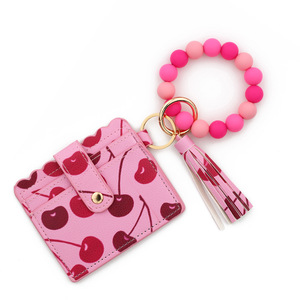 2026 Valentine Silicone Vòng tay Ví Keychain Silicone hạt chủ thẻ Vòng tay Keychain PU chủ ví móc chìa khóa - Product Image 5