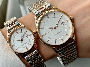 Relojes de Pulsera de Cuarzo para Hombre y Mujer, Relojes Casuales de Negocios con Correa de Acero Inoxidable y Visualización de Fecha para Uso Diario en la Oficina, Estilo Omega - Product Image 3