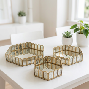 Plateaux en verre métallique Ramadan 2027 avec cadre en laiton, en 3 tailles, pour le rangement et la décoration - Product Image 6